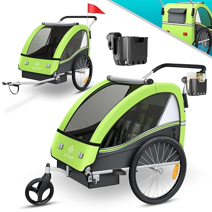 KESSERยฎ Sport-RX - Rimorchio per bicicletta 2 in 1, per chi fa jogging, per bambini + cintura di sicurezza a 5 punti, rotella anteriore orientabile a 360ยฐ, da 1 a 2 bambini, massimo 40 kg