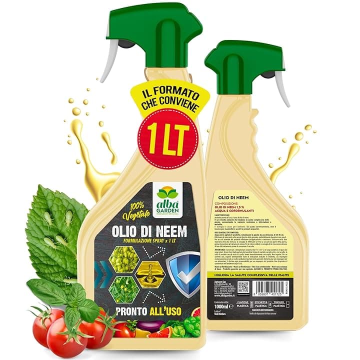 Albagarden - Olio Di Neem Per Piante - MAXI x 1 Litro - Soluzione Naturale Contro Insetti Funghi Cocciniglia, Acari Afidi Pulci, Cimici, Pidocchi - Spray Pronto Uso