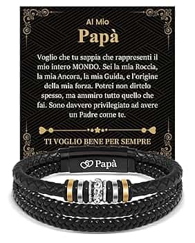 Cheerslife Bracciale Uomo in Pelle Regalo Uomo Figlio Fratello Idee Regalo Natale Compleanno Anniversario Matrimonio Laurea Scuola A Mio Figlio Regali per Lui Natale