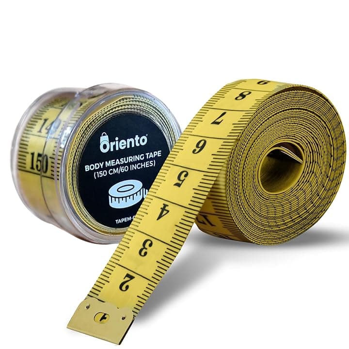 Oriento Metro a Nastro per Misurare Corpo da 150 cm/60 Pollici – Centimetro da Sarta Double Face per Sartoria, Cucito, Artigianato - Metro da Sarta Morbido con Centimetri e Pollici (Giallo)