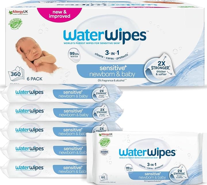 WaterWipes Sensitive+ Newborn & Baby Wipes, 6 Confezioni OEKO-TEX STANDARD 100 Green Seal