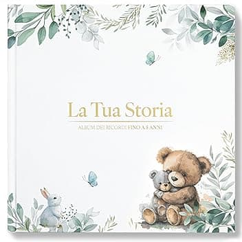 Wellode Album Nascita Bambino/a fino a 5 Anni - 76 Pagine con Adesivi Oro - Libro Nascita Bimbo/a - Album Ricordi Neonato - Idea Regalo Nascita e Baby Shower, Genere Neutro