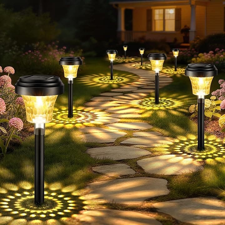 Luci da Esterno Giardino Solari 8 Pezzi, Lampade Solari da Giardino con Luce Calda e 7 Colori RGB, Illuminazione Luci Solare Esterno Impermeabile IP65 per Sentieri, Decorazione di Giardini