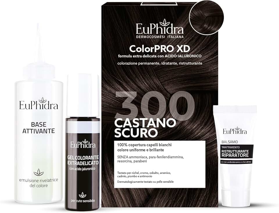 Euphidra - ColorPro XD 300, Castano Scuro, Colorazione Permanente con Acido Ialuronico, Idrata in Profondità, per un Risultato Professionale
