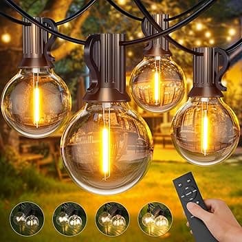Catena Luminosa Esterno con Telecomando 30M, Dimmerabile G40 Luce da Esterno con 50+2 Pz Plastica Bianca Calda Lampadine, Luci da Esterno Giardino Impermeabile per Feste in Giardino, Matrimonio