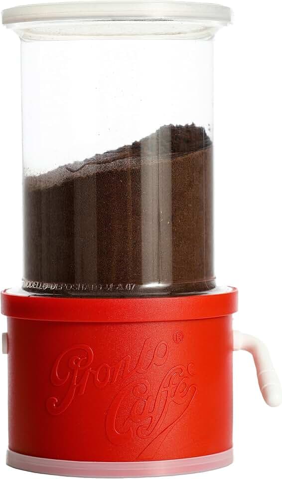 ProntoCaffè Contenitore e Dosacaffe per moka, per conservare caffè in polvere, dosa caffè con dispenser. Si usa con caffettiera fino a 12 tazze, barattolo sostituibile con latta da 10cm