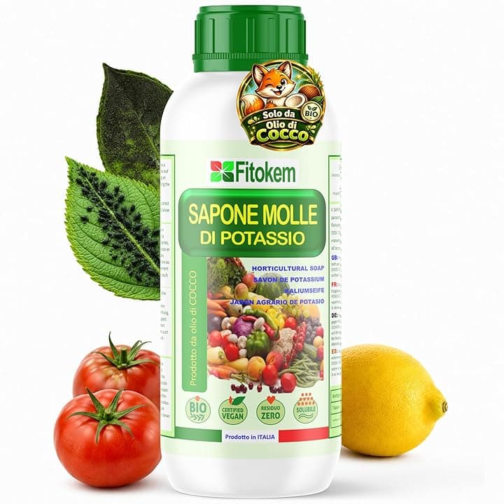 FITOKEM - Sapone Molle Potassico per Piante (1 Litro) Sapone Molle di Potassio per Piante, Insetticida ad Azione Abbattente contro Afidi, Cocciniglia, Effetto Corroborante Naturale e Lava Melata