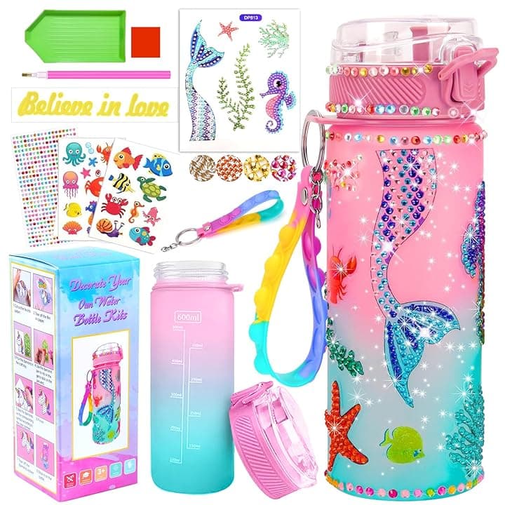 PUWOWYE Regalo Sirena per Ragazza 5-10 anni, Kit di Artigianato Bottiglia da bere per Bambini, Bottiglia D'acqua Artigianato Diamante Pittura Bambini Compleanno Giocattoli per Ragazze 4-12 anni