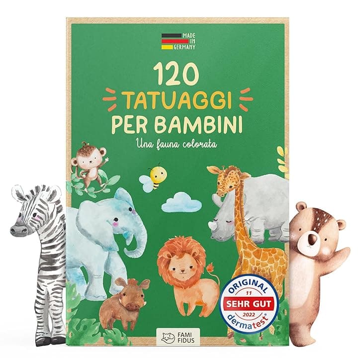 Famifidus 120 Tatuaggi per Bambini | gadget festa compleanno bambini β dermatologicamente OTTIMO e skin-friendly |