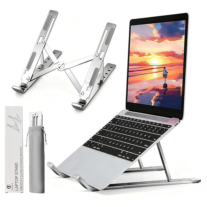 AiTodos® Supporto pc Portatile, Lega di Alluminio, Leggero, Antiscivolo, Portatile Pieghevole, Supporto per Laptop - Ventilazione e Dissipazione del Calore, Regolazione a 6 Marce - Laptop Stand Global Recycled Standard