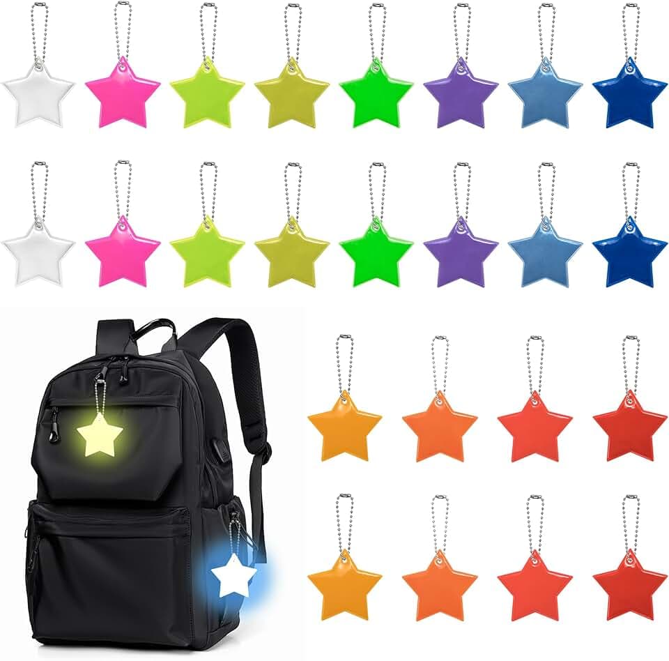 Songella Ciondolo Riflettente Portachiavi Riflettenti Stella Pendente 12 Colori 24 Pezzi Per Adulti Notte Camminata Corsa, Bambini