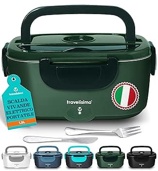 TRAVELISIMO Scaldavivande Elettrico Portatile 100W 1,5L Porta Pranzo Termico 220V/12V/24V Scalda Vivande Portatile Elettrico per Viaggio e Lavoro Portavivande Termico & Porta Pranzo Riscaldabile