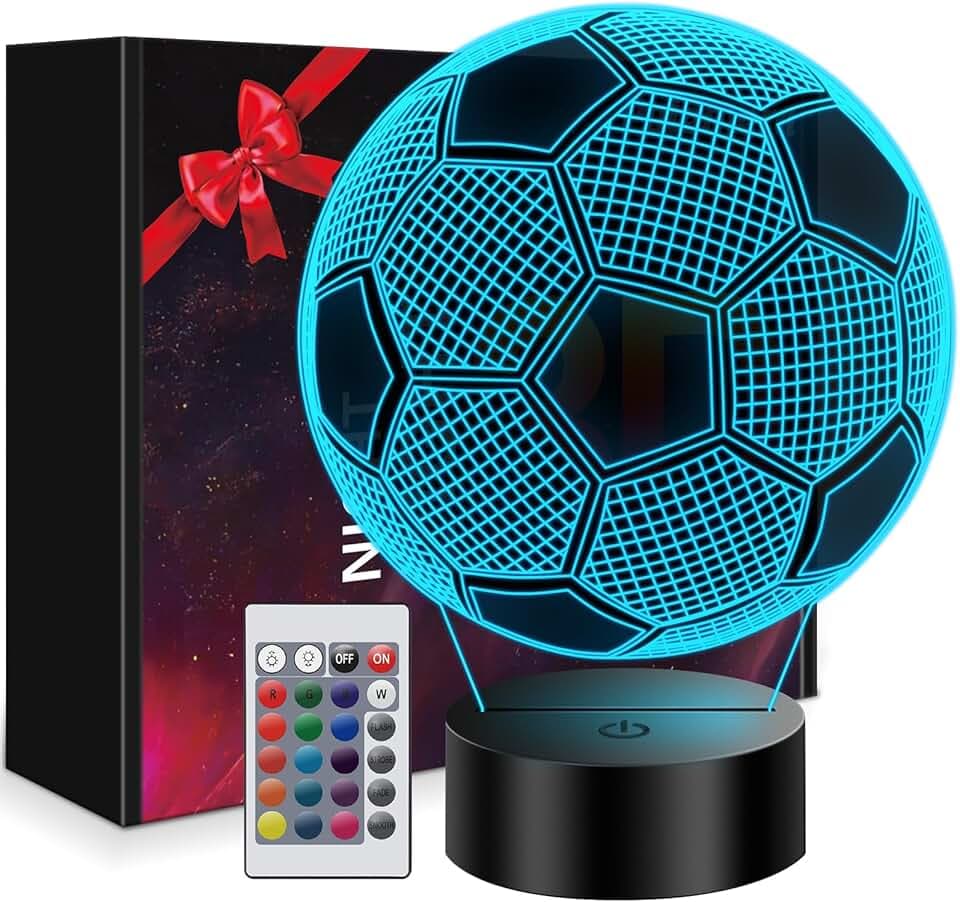 Regalo bambino 5 6 7 8 9 10 11 12 anni maschio, 3D Calcio Lampade con 16 colori cambia da telecomando, Regali di compleanno per ragazzi, ragazze e adolescenti, regalo comunione bambino