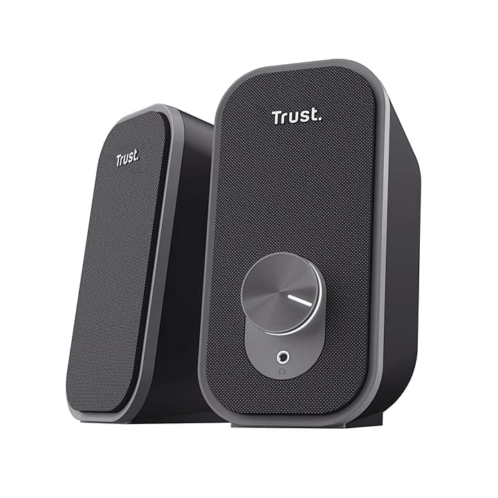 Trust Orada Casse PC USB 2.0 12W (6W RMS), Cassa con Connessione Jack Audio 3.5 mm, Collegamento per Cuffie, Anteriore in Tessuto, Altoparlanti PC per Desktop Computer Portatile Mac, Nero