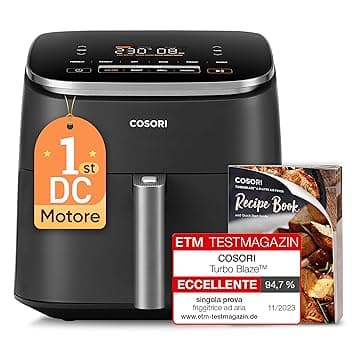 COSORI Friggitrice ad Aria Turbo Blaze 6 Litri, Air Fryer con DC Motore Tecnologia, 9 Funzioni & 5 Velocitร della Ventola Automatica, 110 Ricette & 96 Tabelle di Cottura degli Ingredienti, 1725W