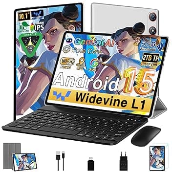 Tablet 10 Pollici Android 15 |30GB RAM + 64GB ROM ( TF/2TB )|5G WiFi 6|Octa-Core| 5MP + 8MP| GMS|1280 * 800 FHD|Doppia fotocamera |Bluetooth 5.0| 2026 Newest Tablet 2 in 1 con Tastiera e Mouse,Argento