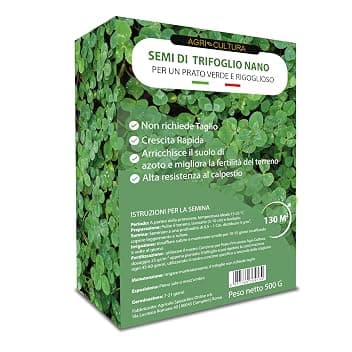 AGRI-CULTURA® | Semi Trifoglio Nano 130 m² | Prato Sempre Verde Senza Taglio | Fissa l' Azoto migliorando la struttura del terreno | Alta Resistenza al Freddo | Ideale Sole e Ombra.