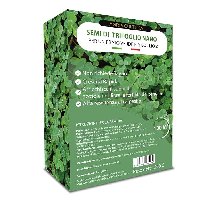 AGRI-CULTURA® | Semi Trifoglio Nano 130 m² | Prato Sempre Verde Senza Taglio | Fissa l' Azoto migliorando la struttura del terreno | Alta Resistenza al Freddo | Ideale Sole e Ombra.