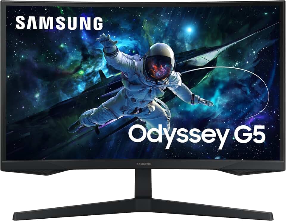 Samsung Monitor Gaming Odyssey G5 (S27CG554), Curvo (1000R), 27", 2560x1440 (WQHD 2K), HDR10, VA, 165 Hz, 1 ms (MPRT), FreeSync, HDMI, Display Port, Ingresso Audio, Flicker Free, Eye Saver Mode