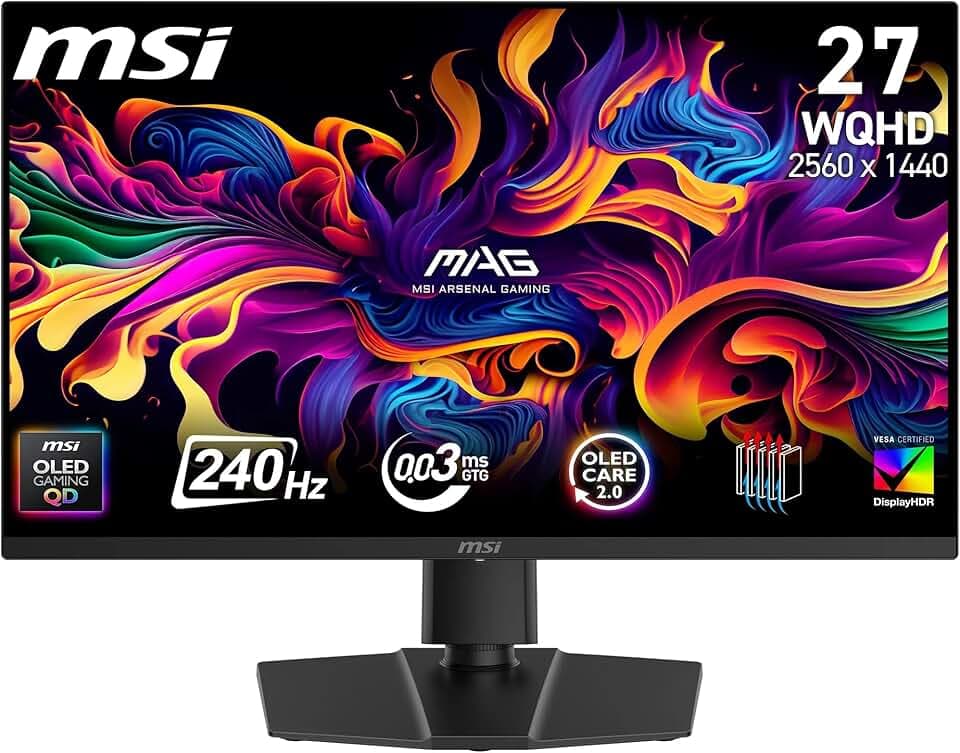 msi MAG 273QP QD-OLED X24, monitor Gaming 26,5" WQHD (2560 x 1440) QD OLED, refresh rate 240 Hz, tempo di risposta 0,03 ms, 99% DCI-P3, E ≤ 2 - DisplayHDR True Black 400, DisplayPort 1.4a, HDMI 2.1