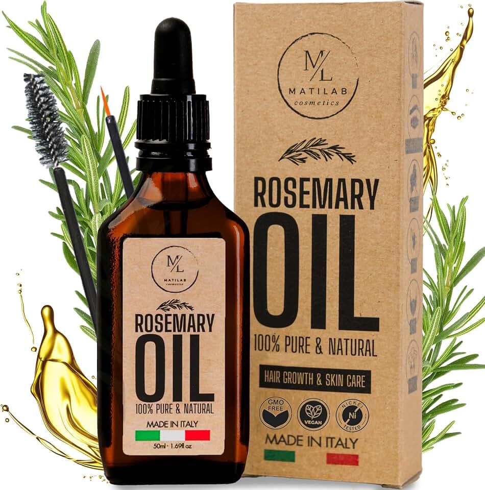 Olio di Rosmarino per Capelli, Stimola la Crescita e Previene la Caduta, Rinforzante con Lino e Biotina, Nutre il Cuoio Capelluto Secco, Infoltisce Ciglia e Sopracciglia, Made in Italy 100%
