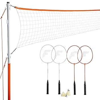 Franklin Sports - Set di Rete da Badminton per Esterni, Cortile + Rete da Badminton + Set di Attrezzature - (4) Racchette + (2) Uccelli + Rete Portatile Inclusa, Set per Adulti e Bambini