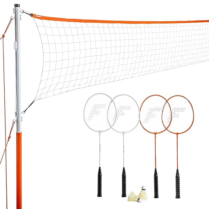 Franklin Sports - Set di Rete da Badminton per Esterni, Cortile + Rete da Badminton + Set di Attrezzature - (4) Racchette + (2) Uccelli + Rete Portatile Inclusa, Set per Adulti e Bambini