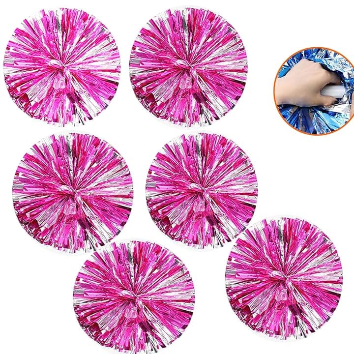 6pcs Pom Poms Cheerleading, Pompoms Cheerleader, 35cm Metallici PON PON Cheerleader, Cheerleader Pom Poms Pallina con Manico per Sport di Squadra Calcio Ballo Cheering Bambini Adulti