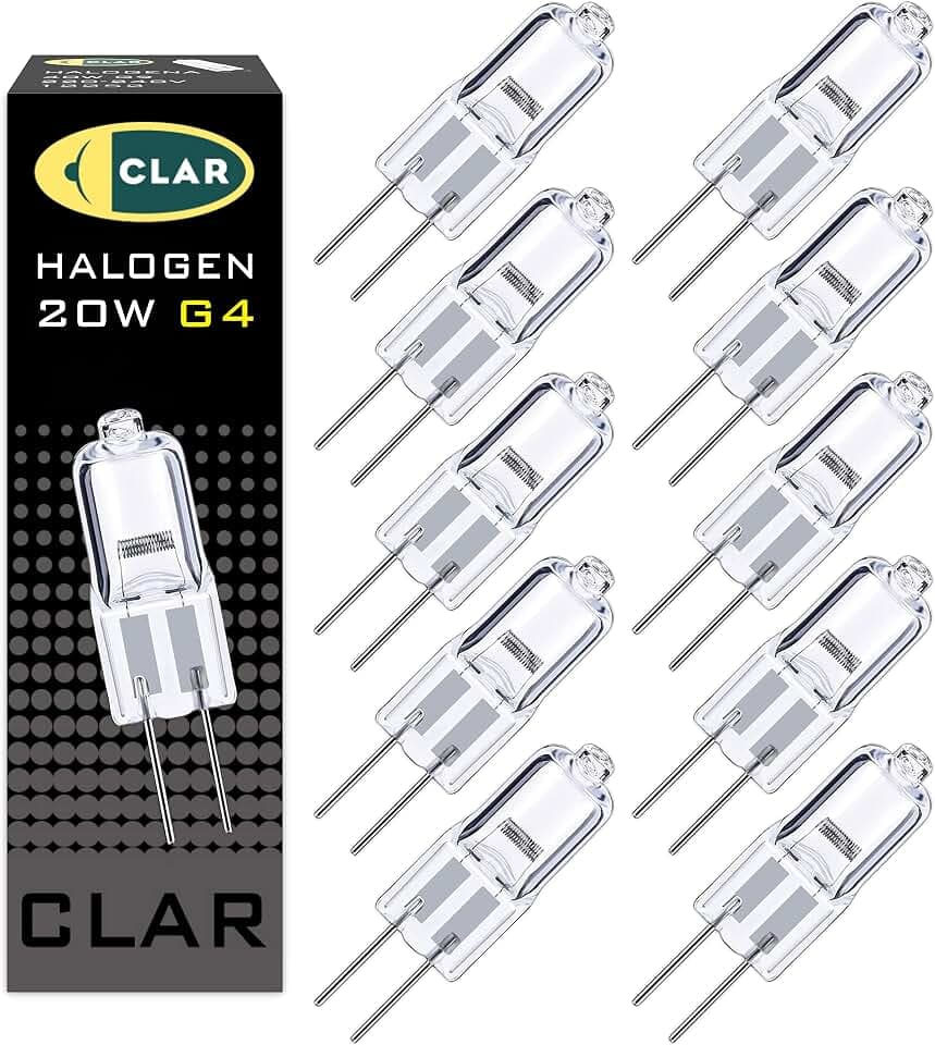 CLAR - Lampadina Alogena G4 12V 20W, Mini Faretto Cappa Cucina (Pack 10)