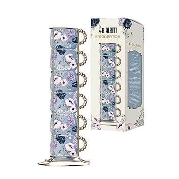 Bialetti Set 6 Tazzine Impilabili Bridgerton, Porcellana, No Lavastoviglie, No Microonde, 60ml