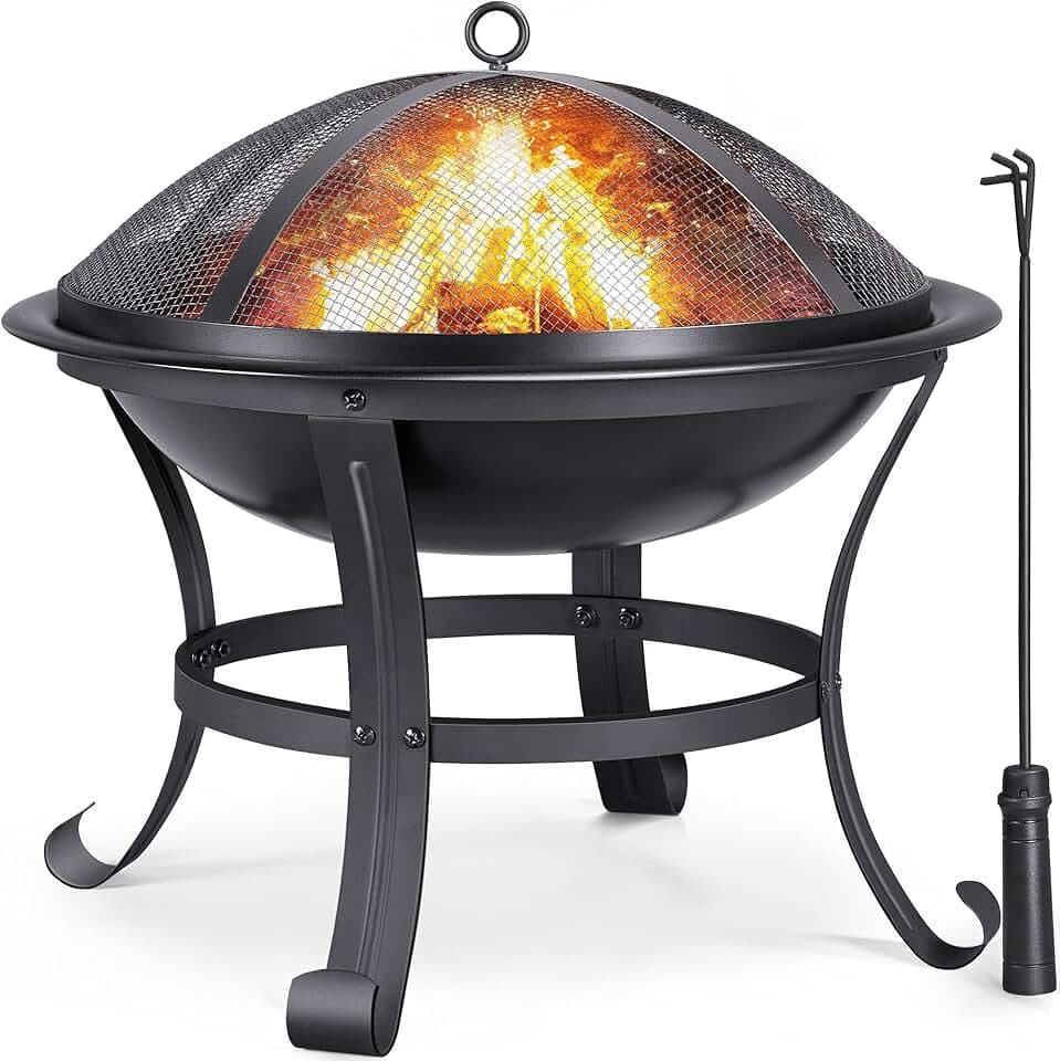 Yaheetech Braciere da Giardino Esterno Portatile con Copertura Protettiva e Attizzatoio per Terrazza da Campeggio/Raduno 54 x 54 x 50cm per Riscaldamento Nero