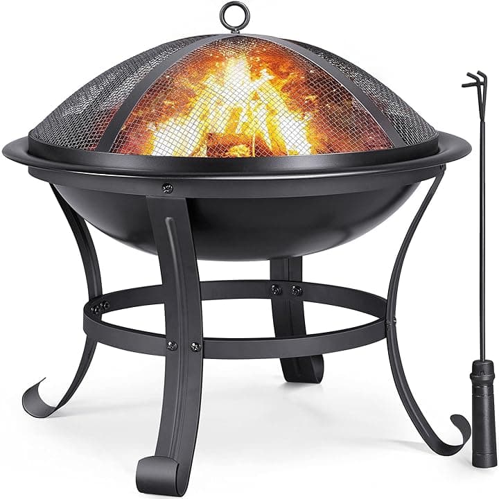 Yaheetech Braciere da Giardino Esterno Portatile con Copertura Protettiva e Attizzatoio per Terrazza da Campeggio/Raduno 54 x 54 x 50cm per Riscaldamento Nero