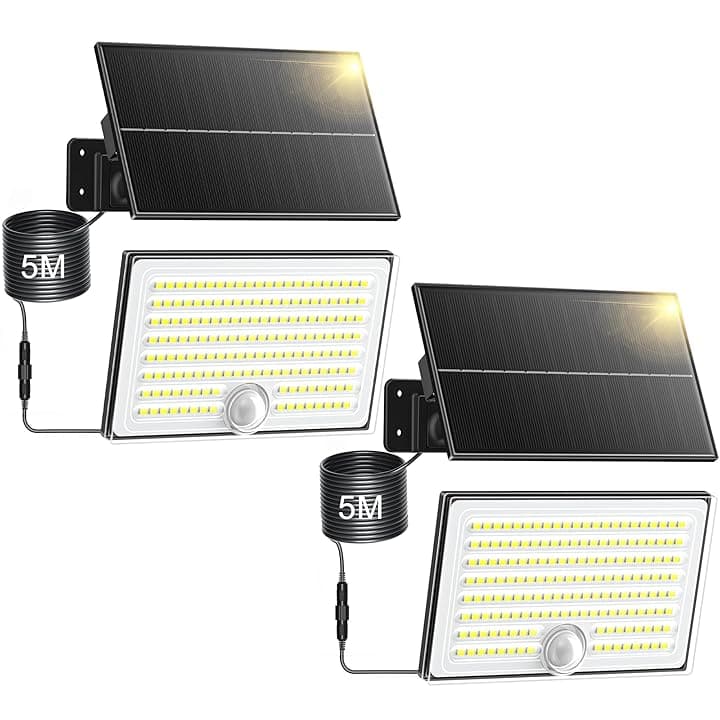 Luci Solari da Giardino, Faretto Led da Esterno Solare con Sensore di Movimento, Luce Solare Led Esterno con 4 Modes 8500K IP65 Impermeabile, 2 Pezzi