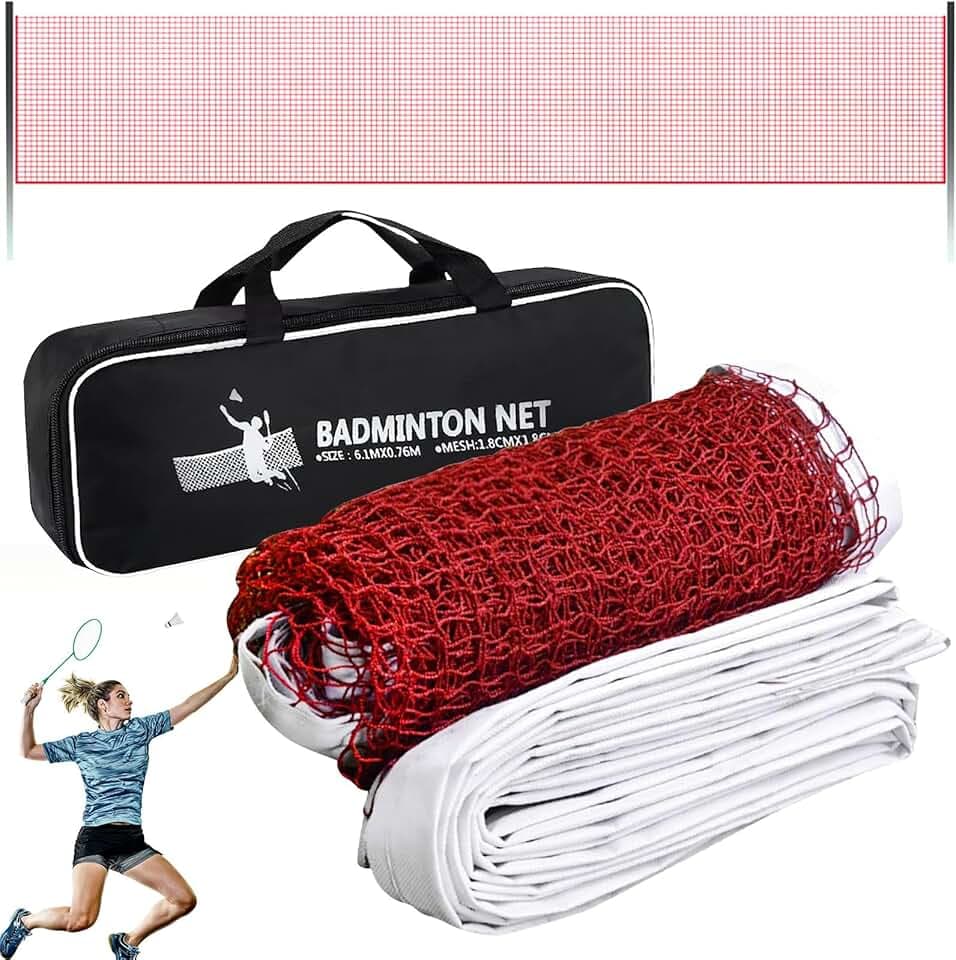Rete da badminton, 0,76 x 6,1 m, professionale da tennis con fune metallica, rete portatile in polipropilene, rete sportiva, rete da allenamento, rete da pallavolo, per giardino, bambini, interni