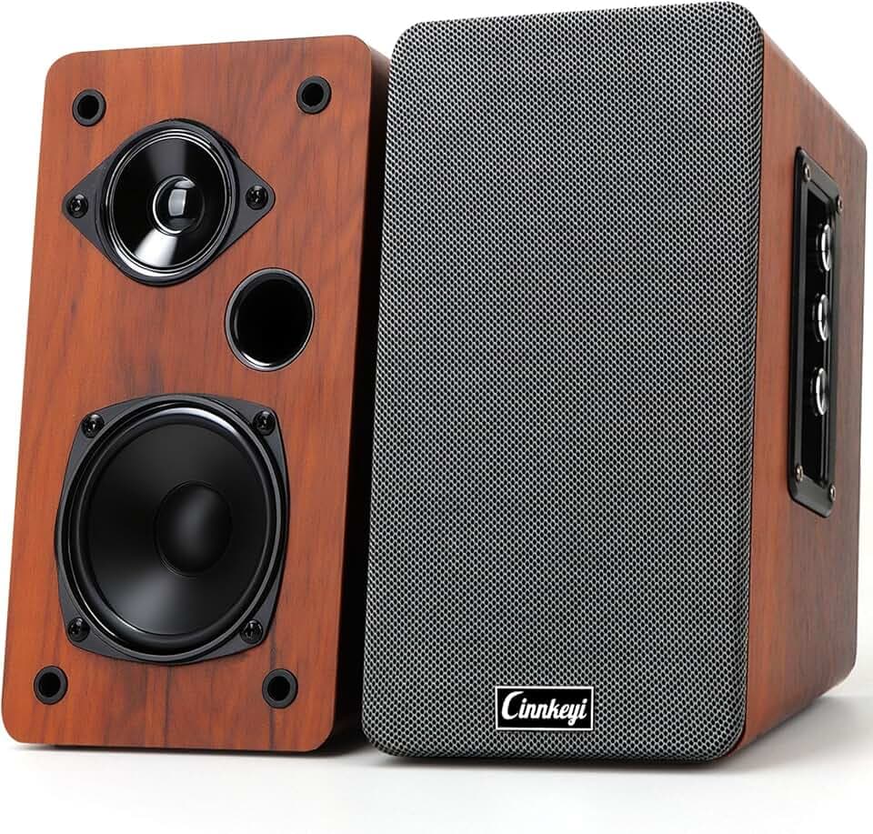 Diffusori da scaffale in legno da 50W, diffusori attivi 2.0 per computer | Ingressi: Bluetooth, RCA, AUX (3,5 mm), USB | Bassi potenti, diffusori per PC, TV, laptop, giradischi