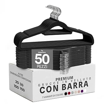 Utopia Home Grucce Velluto con barra cravatte (Nero, Set da 50)