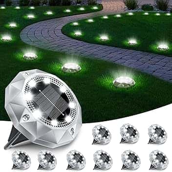 10 Pezzi Luci Solari da Giardino, 8 LED Faretti Sepolta Solari a Led da Esterno IP65 Impermeabile, Luci Solare Decorazione Lampade Solare da Terra per Cortile Prato Vialetto Paesaggio,Bianco Freddo