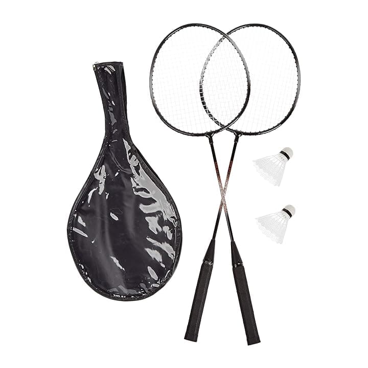 Relaxdays Set Badminton con Borsa, 2 Palline Robuste, Volano per Bambini & Adulti, Sport da Esterno, HxB 66x20 cm,grigio