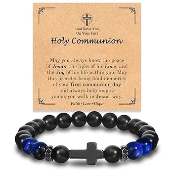 FIEEFX Braccialetto con croce pasquale, battesimo, cresima, prima comunione, cristiano, cattolico, religioso, regalo per ragazzi e uomini, cestino pasquale per bambini, adolescenti, adulti, Natale, San