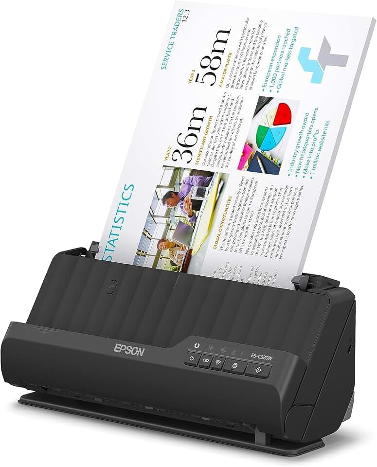 Epson ES-C320W Scanner A4 di Precisione per Documenti e Foto, Connessione Wireless, Ottimizzato per la Gestione dei Documenti, Gestione versatile dei Supporti e Bassi Consumi Energetici