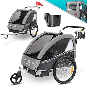 KESSERยฎ Sport-RX - Rimorchio per bicicletta 2 in 1, per chi fa jogging, per bambini + cintura di sicurezza a 5 punti, rotella anteriore orientabile a 360ยฐ, da 1 a 2 bambini, massimo 40 kg