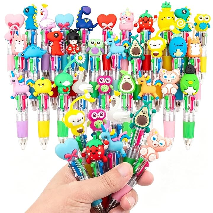 30 Penne Multicolore e Penna Multicolore 4 Colori con Adorabili Animali Kawaii - Ideali per Compleanni, Feste, Regali e Gadget