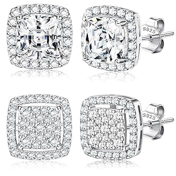 Dochais 2 Paia di orecchini donna uomo argento 925 Placcato Oro 14K orecchini diamante anallergici zirconi cubici rotondi quadrati imitazione diamante per donna uomo