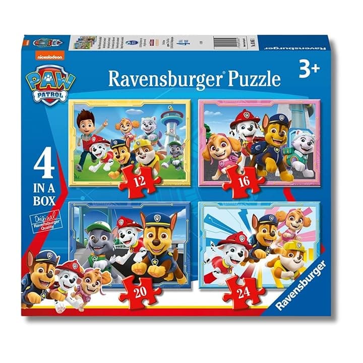 Ravensburger - Puzzle Bambini 3 Anni 4 in a box, Paw Patrol - Puzzle 3 Anni, Collezione Paw Patrol, Include 4 Puzzle 12-16-20-24 Pezzi Progressivi, Giochi Educativi, Idee Regalo The Forest Stewardship Council