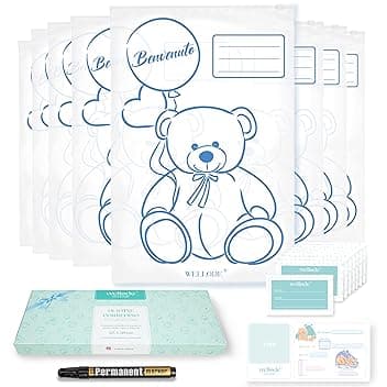 Wellode® 8 Bustine Corredino Neonato Ospedale Teddy Bear con Pennarello - Sacchetti Cambio Neonato Riutilizzabili per Asilo e Viaggi - Idea Regalo Nascita Baby Shower e Lista Nascita Bebè