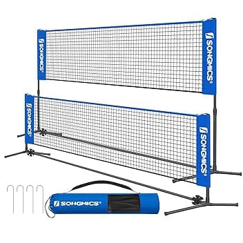 SONGMICS Rete da badminton da 3 m, rete da pallavolo, altezza pali regolabili, set portatile per tennis