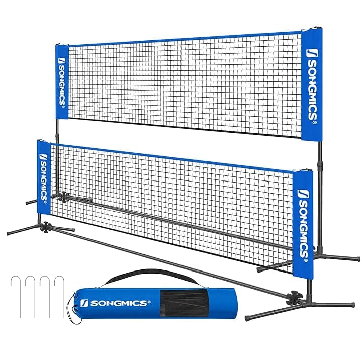 SONGMICS Rete da badminton da 3 m, rete da pallavolo, altezza pali regolabili, set portatile per tennis