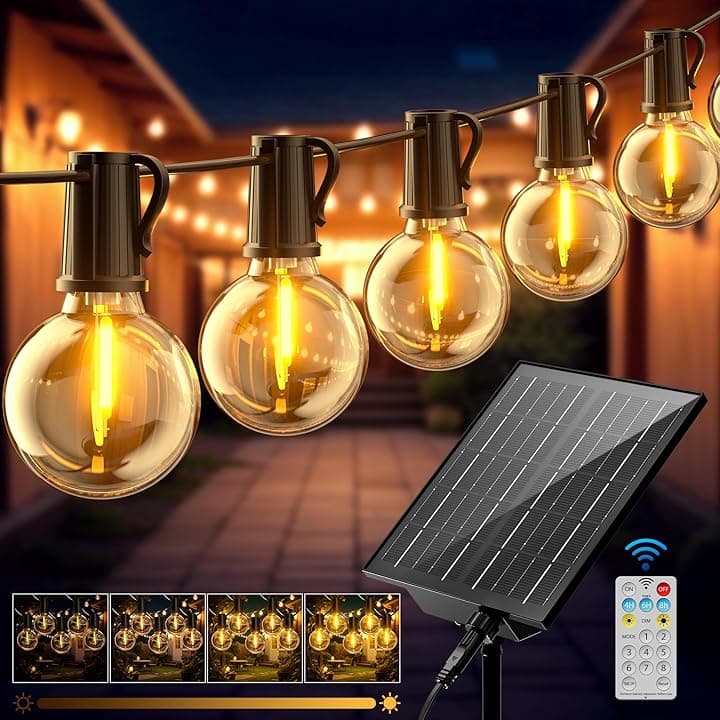 Catena Luminosa Esterno Solare 17M/56FT, G40 Catena Luminosa Solare con 24+1 LED, 2700K Bianco Caldo Impermeabile Catena Luci Solari Esterno, Adatta per Festival, Feste, Giardini, Terrazze