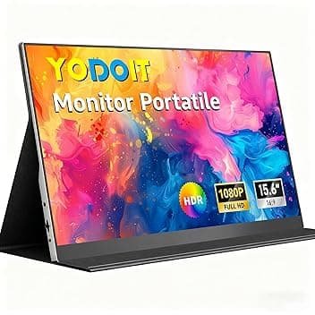Yodoit Monitor Portatile 15,6" Display IPS FHD 1920x1080P | Secondo Schermo Esterno per laptop con Connettività USB-C e HDMI, con Altoparlanti e Custodia, per PC, Mac, PS3/4/5, Xbox Etichetta Energetica
