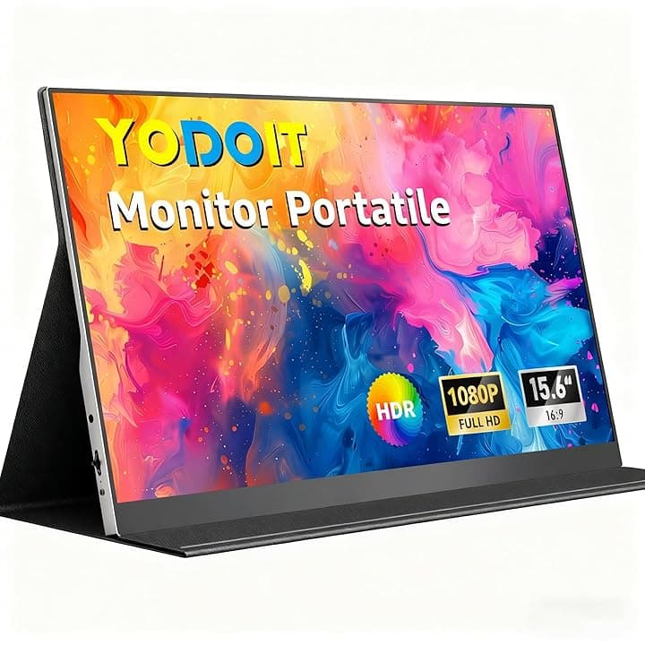 Yodoit Monitor Portatile 15,6" Display IPS FHD 1920x1080P | Secondo Schermo Esterno per laptop con Connettività USB-C e HDMI, con Altoparlanti e Custodia, per PC, Mac, PS3/4/5, Xbox Etichetta Energetica